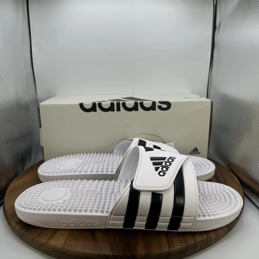 Adidas Adissage Slip On Sandals‎ Slides White Black Casual Beach F35573 Men's 17
